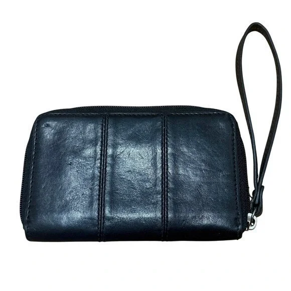 Y2K Coach Horse & Carriage Black Saffiano Leather Medium Wristlet‎ Zip Wallet - Picture 2 of 8